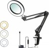 8x Magnifying Glass With LED Ring Light And Desktop Arm Clamp