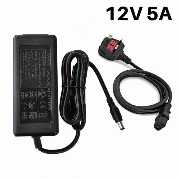 12V 5A 60W AC/DC Power Adapter DC Output With UK Power Lead