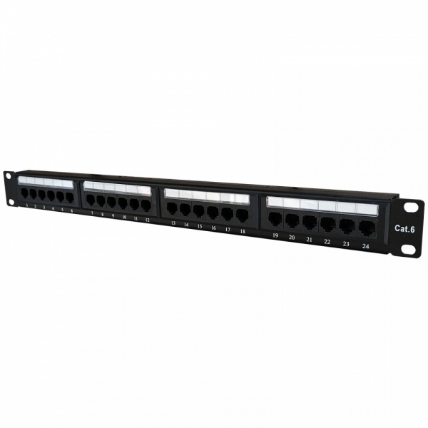 24 Port 19'' Rack Mount RJ45 CAT6 Gigabit Patch Panel 1U UTP with Back Bar