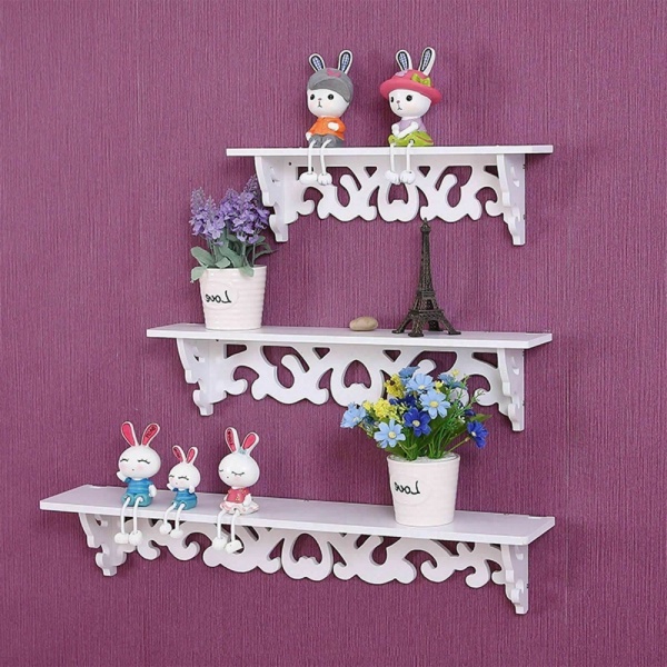 Set of 3 White Floating Wall Shelves