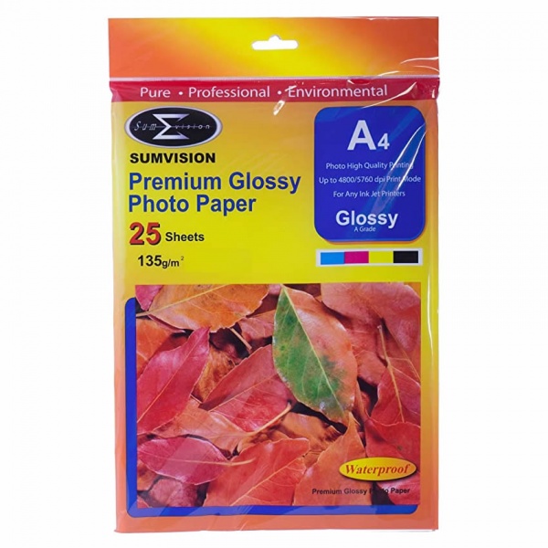 Sumvision A4 Premium Inkjet Printer Photo Glossy Paper 135gsm 25 Sheets Pack