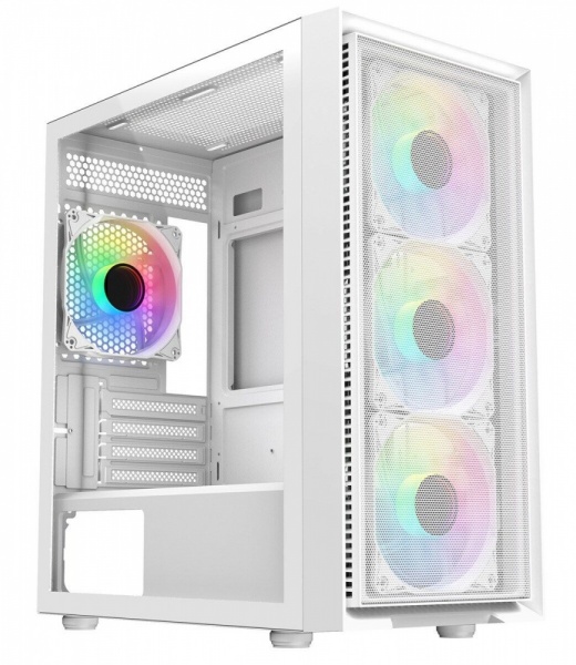 CIT Luna Mesh White Micro ATX Gaming PC Case Glass Side 4x 120mm ARGB Fans