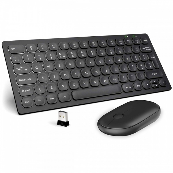 Compact Mini Wireless Keyboard And Mouse Combo Set - UK Layout - Black