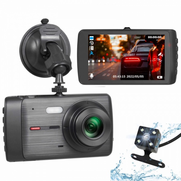 Dual-Lens Dash Cam 1080P Full HD In Car DVR Front And Rear Cameras 4'' LCD