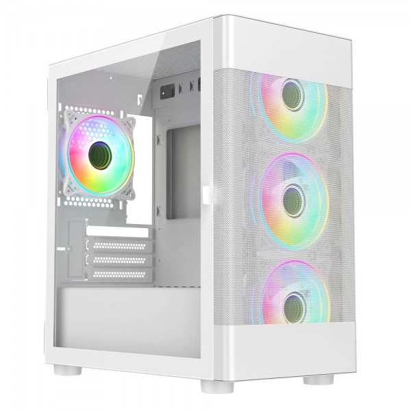 Vida Zephyr White mATX Gaming PC Case, Meshed Panel, Micro ATX, 4x 120mm ARGB Fans, Tempered Glass