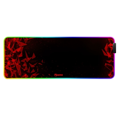 Marvo MG011 Gaming Mouse Pad with 4-port USB Hub and 11 RGB Effects, XL 800x300x4mm, USB Connection, Soft Microfiber Surface for speed and control with Non-Slip Rubber Base and Stitched Edges, Black
