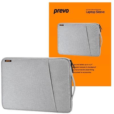 Prevo 15.6 Inch Laptop Sleeve, Side Pocket, Cushioned Lining, Light Grey