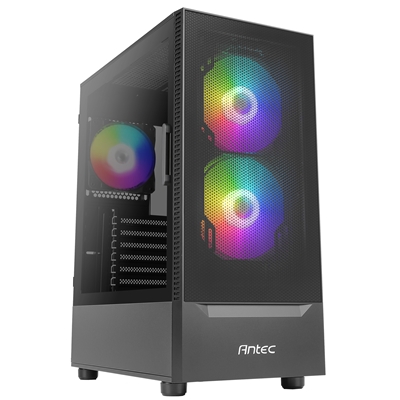 ANTEC NX410 Case, Gaming, Black, Mid Tower, 1 x USB 3.0 / 2 x USB 2.0, Tempered Glass Side Window Panel, Addressable RGB LED Fans, ATX, Micro ATX, Mini-ITX