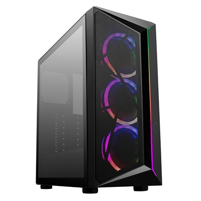 COOLER MASTER CMP 510 Case, Black, Mid Tower, 2 x USB 3.2 Gen 1 Type-A, 1 x USB 2.0, Tempered Glass Side Window Panel, Large Filtered Mesh Intake Front Panel, Addressable RGB Fans with ARGB Front Edge