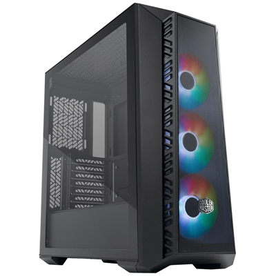 COOLER MASTER MasterBox 520 Mesh Case, Black, Mid Tower, 1 x USB 3.2 Gen 1 Type-A, 1 x USB 3.2 Gen 2 Type-C, Tempered Glass Side Window Panel, FineMesh Performance Front Panel, 3 x CF120 Addressable RGB Fans Included with ARGB & Fan Hub