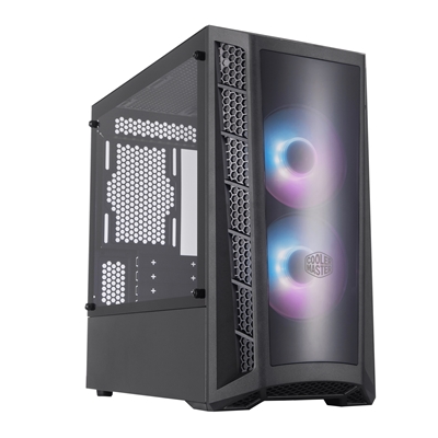 COOLER MASTER MasterBox MB320L ARGB Mini Tower, Black, Mini Tower, 2 x USB 3.2 Gen 1 Type-A, Tempered Glass Side Window Panel & DarkMirror Front Panel, 2 x Addressable RGB Fans Included