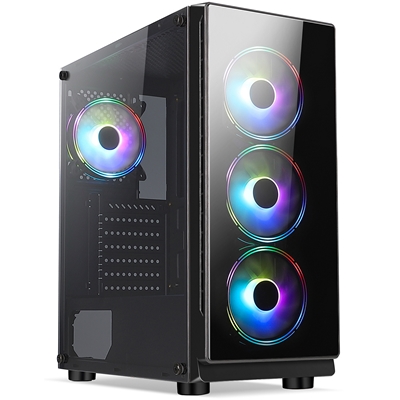 CRONUS Achos Case, Gaming, Black, Mid Tower, 1 x USB 3.0 / 2 x USB 2.0, Tempered Glass Side & Front Window Panels, Addressable RGB LED Fans, ATX, Micro ATX, Mini-ITX