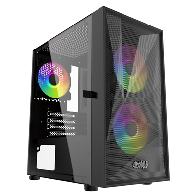 CRONUS Theia Case, Gaming, Black, Micro Tower, 1 x USB 3.0 / 2 x USB 2.0, Tempered Glass Side Window Panel, Mesh Front Panel for Optimized Airflow, Addressable RGB LED Fans, Micro ATX, Mini-ITX