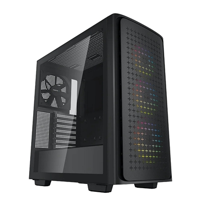 DeepCool CK560 Case, Gaming, Black, Mid Tower, 1 x USB 3.1 Type-C / 2 x USB 3.0, Tempered Glass Side Window Panel, Patterned Front Panel for Ample Ventilation & Airflow, Addressable RGB LED Fans, E-ATX, ATX, Micro ATX, Mini-ITX