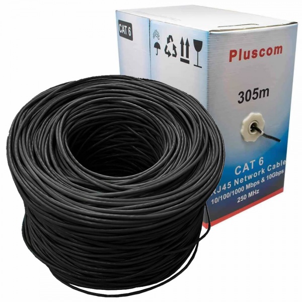 Pluscom 305M RJ45 Cat5e FTP Coil Shielded Network Ethernet Patch Cable Pull box - Black