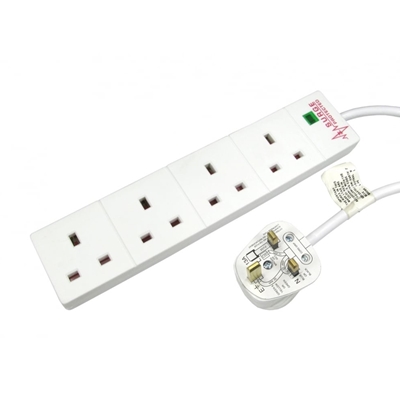 TARGET RB-02M04SPD UK Power Extension, 2m, 4 UK Ports, White, 13 Amp Fuse, Surge Protection, Status LED