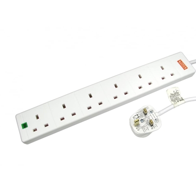 TARGET RB-02M06SPD UK Power Extension, 2m, 6 UK Ports, White, 13 Amp Fuse, Surge Protection, Status LED