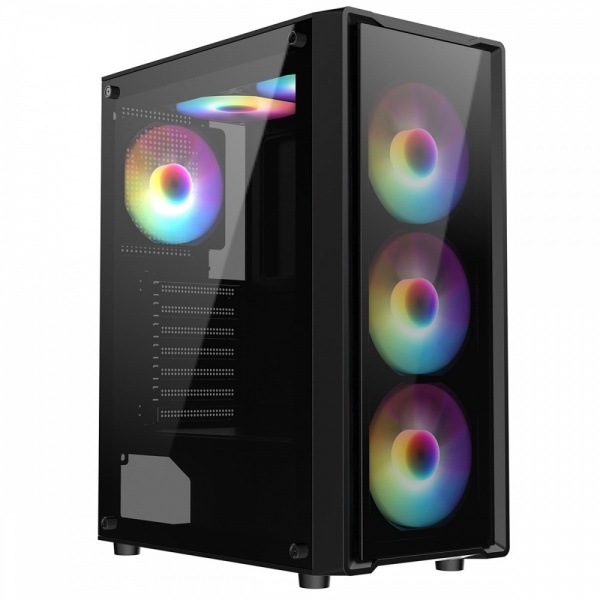 CIT Blade Mid ATX Gaming PC Case 6 x ARGB Ring Fans Tempered Glass Front and Side Panels