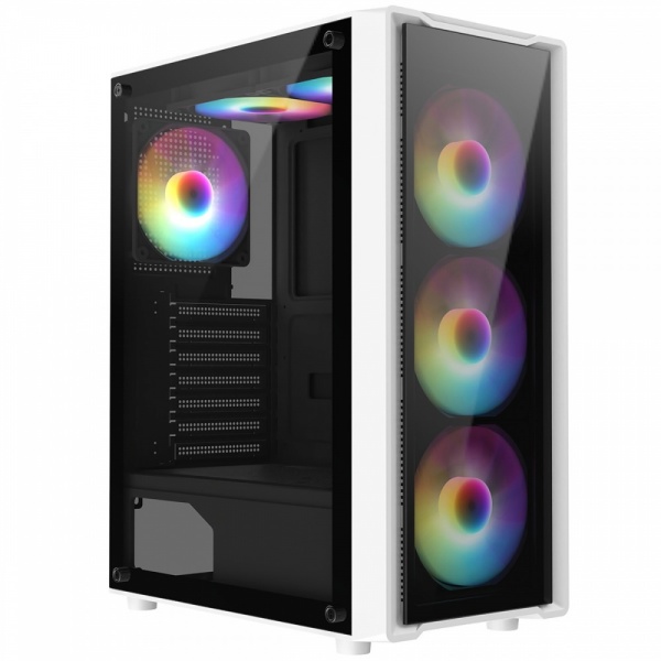 CIT Blade White Mid ATX Gaming PC Case 6 x ARGB Ring Fans Tempered Glass Front and Side Panels