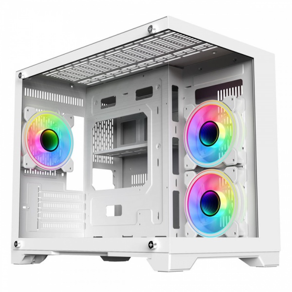 CiT Concept White MATX Gaming Cube PC Case with Tempered Glass Panels 3 LED Fans