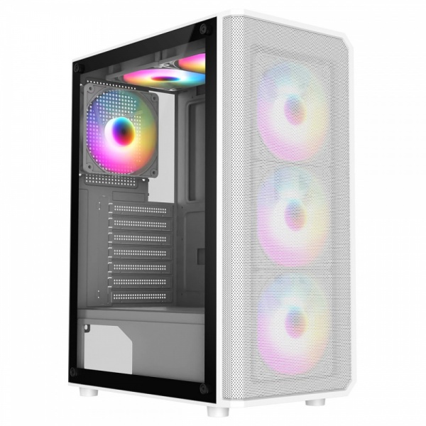 CiT Delta White ATX Gaming Case with Mesh ABS Front 30 Tinted Tempered Glass Side 6 x Inner-Ring ARGB Fans 6-Port MB Sync Hub