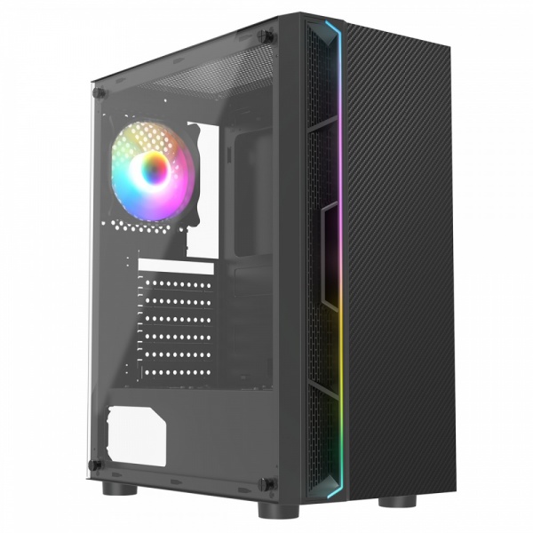 CIT Galaxy Mid Tower Gaming Case Black LED Strip ARGB Fan Side Glass Panel