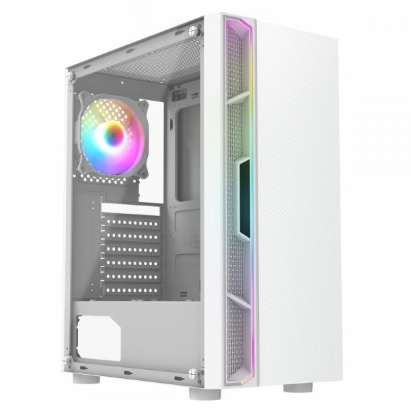 CIT Galaxy White Mid Tower Gaming Case LED Strip ARGB Fan Side Glass Panel