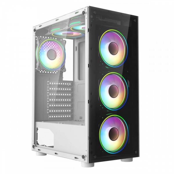 CIT Mirage F6 White ATX PC Case 6 X Dual-Ring ARGB Fans Tempered Glass Panels[1]