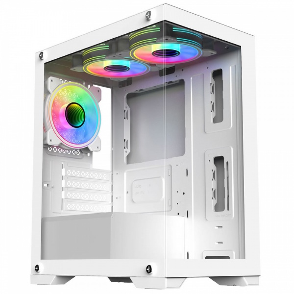 CiT Range White MATX Gaming Tower PC Case with Tempered Glass Panels 3x LED Fans