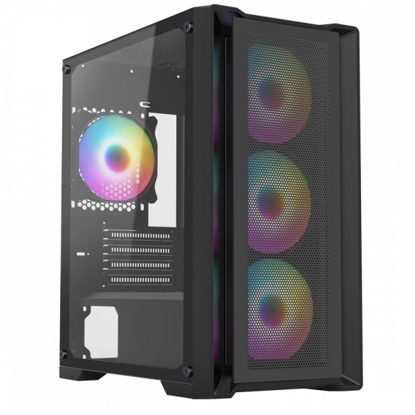 CIT Vento Black Gaming MATX Case Meshed Front 4x ARGB Fans Tempered Glass Side Panel