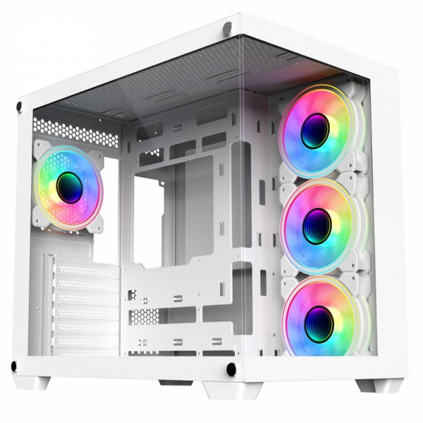 CIT Vision White Mid ATX Gaming Cube with Tempered Glass Front and Side Panels with 4 x CiT Celsius Dual-Ring Infinity Fans