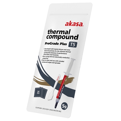AKASA AK-T565-5G T5 Pro-Grade+ Thermal Compound Syringe, 5g, Grey, Ultra-Performance with Hybrid Silicone & Nano-Diamond Particles, Non-Curing, Non-Electrically Conductive, Includes Spreader & Cleaning Wipes