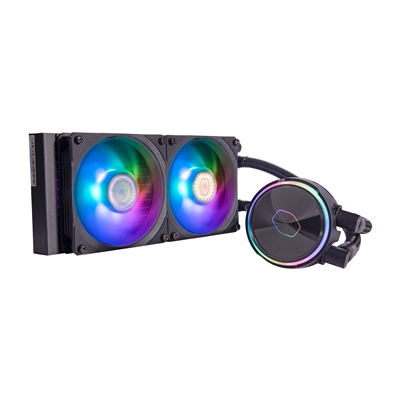 COOLER MASTER MasterLiquid Pro PL240 Flux AiO Liquid CPU Cooler, Universal Socket, 240mm Radiator, PWM 2300RPM Cooling Fans, Addressable Gen 2 RGB LED Lighting with Dual Loop ARGB Pump & Wired ARGB Controller, Low Profile Radiator