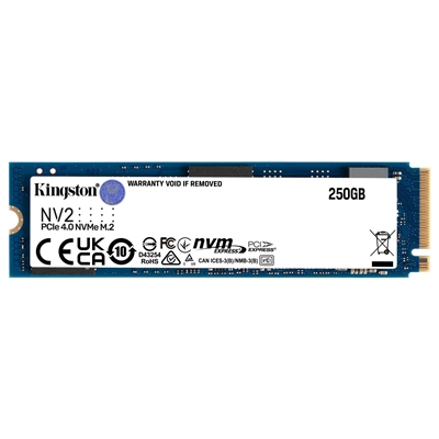 Kingston NV2 (SNV2S/250G) 250GB NVMe M.2 Interface, PCIe Gen4 x4 2280 SSD, Read 3000 MB/s, Write 1300 MB/s, 3 Year Warranty