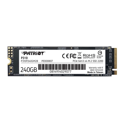Patriot P310 (P310P240GM28) 240GB M.2 Interface, PCIe Gen3 x4, 2280 Length, Read 1700MB/s, Write 1000MB/s, 3 Year Warranty