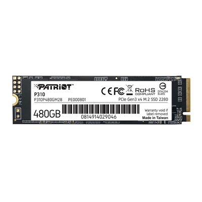 Patriot P310 (P310P480GM28) 480GB M.2 Interface, PCIe x3.0 x4 NVMe, 2280 Length, Read 1700MB/s, Write 1500MB/s, 3 Year Warranty