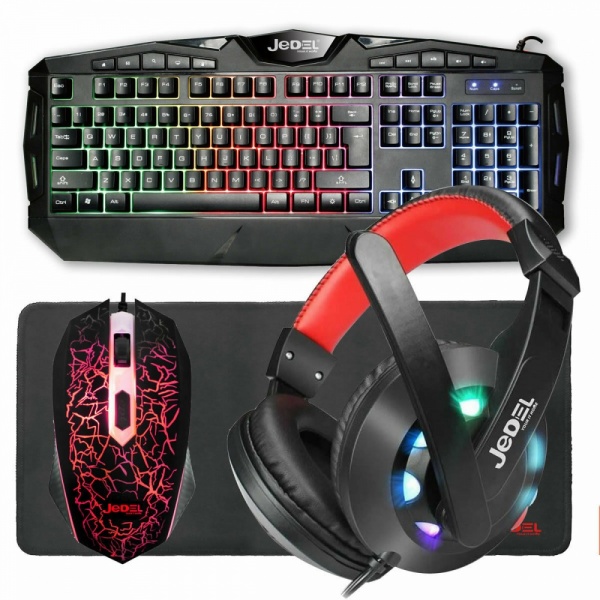 Jedel Knights Templar Elite 4in1 RGB Gaming Kit Keyboard Mouse Headset Mouse Pad