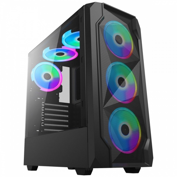 Jedel Wrath Meshed Gaming PC Computer Case RGB LED Mid Tower ATX Tempered Glass 6x Halo Ring Fans