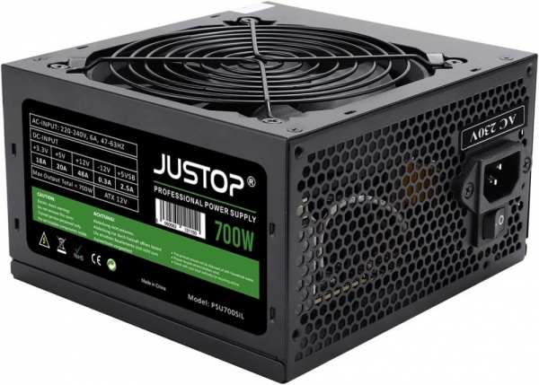 JUSTOP 700W Black ATX Power Supply With 120mm Fan