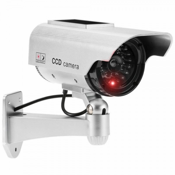 JUSTOP Solar Dummy CCTV Camera Outdoor Silver With Red LED Light
