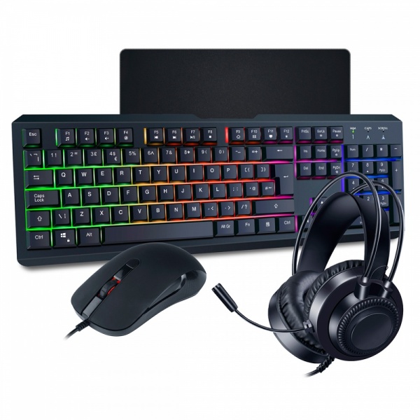 CIT Rainbow LED Gaming Keyboard Mouse Headset And Pad Combo Set Backlit USB Wired UK