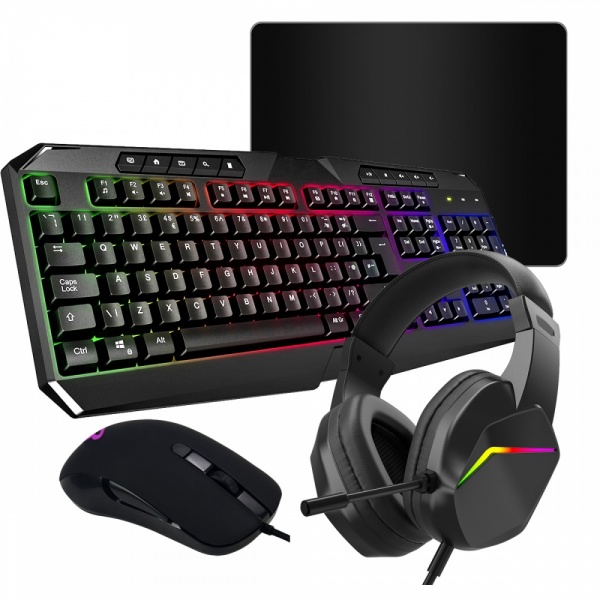 CIT Raptor Rainbow LED Gaming Keyboard Mouse Headset And Pad Combo Set Backlit USB Wired UK Layout