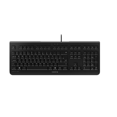 Cherry KC 1000 Wired Keyboard, USB Plug-and-Play, Full-Size, Whisper keystroke keys with durable key lettering and 4 Hotkeys, Compatible with PC and Laptop, Ideal for Home or Office, UK Layout, Black