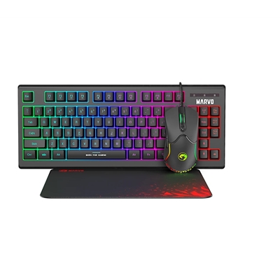 Marvo Scorpion CM310-UK 3-in-1 TKL Gaming Bundle, Keyboard, Mouse and Mouse Pad, Wired USB 2.0, 3 Colour Backlit, Multimedia, Anti-ghosting Keys, 3200 dpi RGB mouse with Anti-slip Mouse Pad