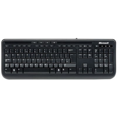 Microsoft 600 Wired Keyboard, USB Plug-and-Play, Full-Size, Spill-Resistant, Quiet-touch Keys, Compatible with Windows, Mac and Android, QWERTY UK English Layout, Black