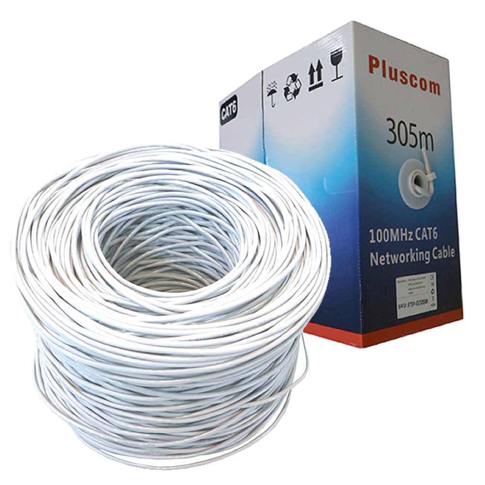 Pluscom 305M RJ45 Cat6 FTP Foil Shielded Twisted CCA Network Ethernet Patch Cable Pull box - White