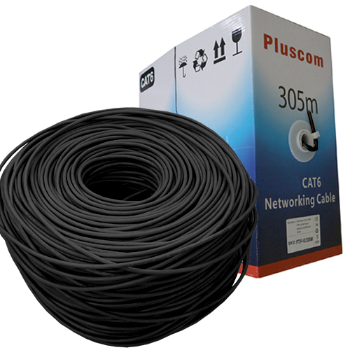 Pluscom 305M RJ45 Cat6 FTP Foil Shielded Twisted CCA Network Ethernet Patch Cable Pull box - Black