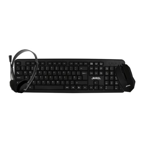 Jedel G-S11 3-in-1 Office Kit - USB Keyboard & Mouse + 3.5mm Jack Headset with Boom Mic, Retail Boxed