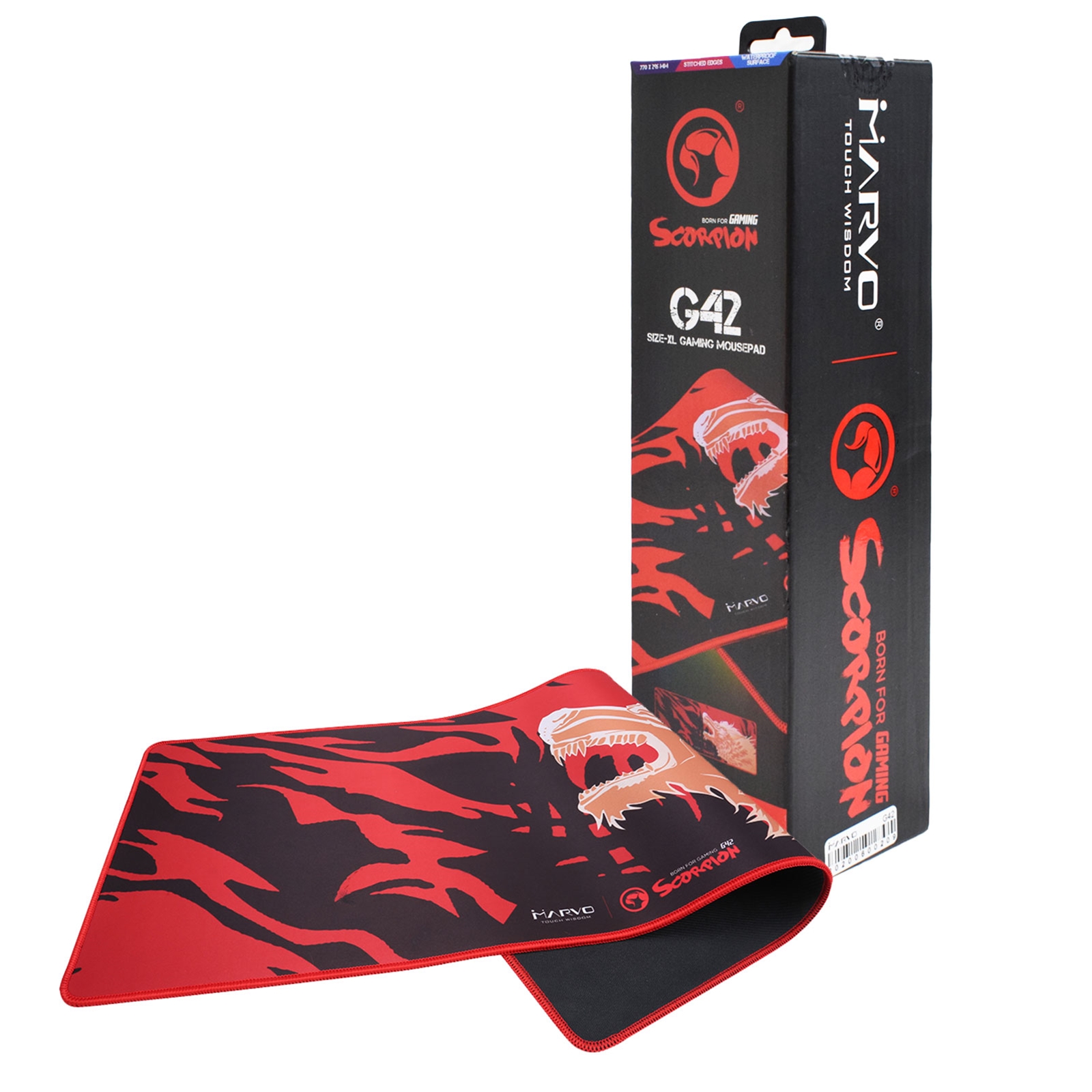 Marvo G42 Gaming Mouse Pad, XL 770x295x3mm, Waterproof, Smooth Surface for Optimal Gaming, Improves Precision and Speed, with Non-Slip Rubber Base and Stitched Edges, Red and Black