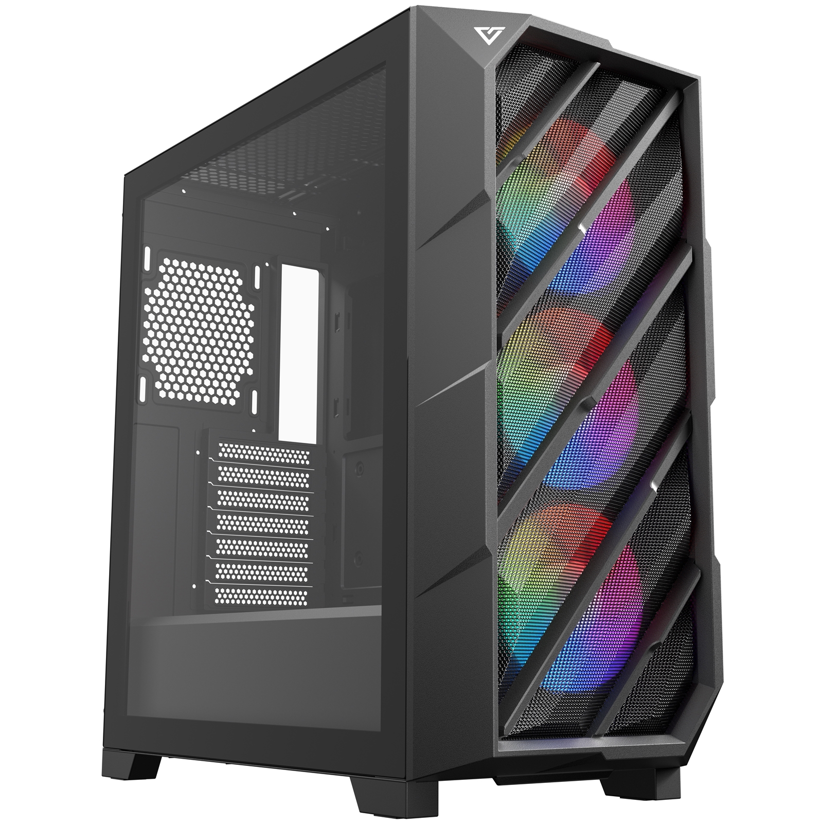 ANTEC DP503 Case, Gaming, Black, Mid Tower, 2 x USB 3.0 / 1 x USB 3.2 Gen 2 Type-C, Tempered Glass Side Window Panels, Mesh Front Panel with Slanted Bar Design for Massive Airflow, Addressable RGB LED Fans, E-ATX, ATX, Micro ATX, Mini-ITX